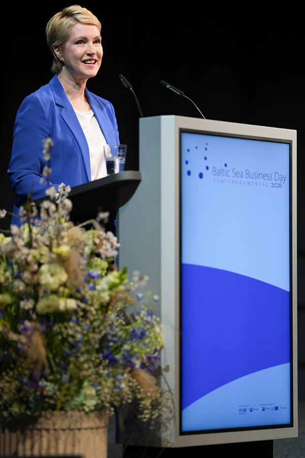 Rede von Ministerpräsidentin Manuela Schwesig auf dem Baltic Sea Business Day 2026 © StK M-V Rede von Ministerpräsidentin Manuela Schwesig auf dem Baltic Sea Business Day 2026
